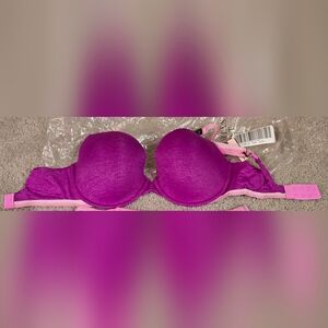 Victoria Secret Tshirt Demi Bra- NWT-Magenta/Purple w/ Pink Trim-32ddd